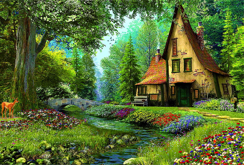 House Painting, painting, art, nature, house, HD wallpaper