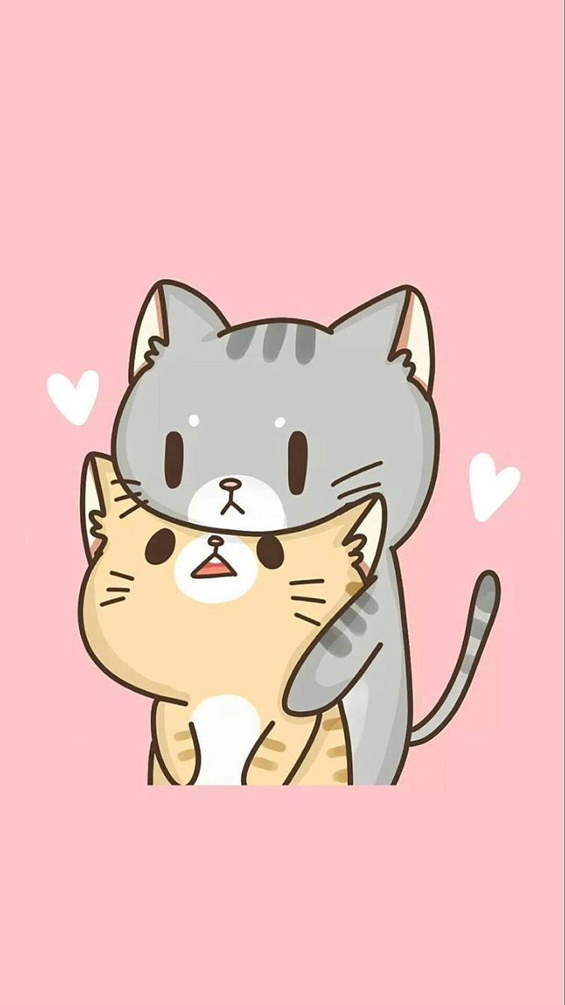Brown And Gray Cartoon Cats, Aesthetic Anime Cat, HD phone wallpaper