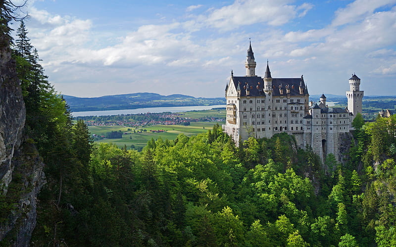 Neuschwanstein, Hohenschwangau, Bavaria, Germany, Romanesque Revival palace, beautiful castle, mountain landscape, German castles, HD wallpaper