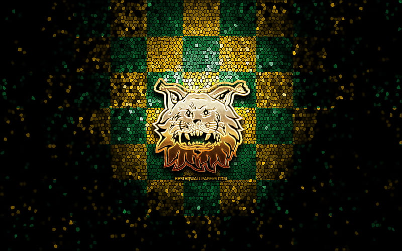 Ilves, glitter logo, Liiga, green yellow checkered background, hockey, finnish hockey team, Ilves logo, mosaic art, finnish hockey league, HD wallpaper