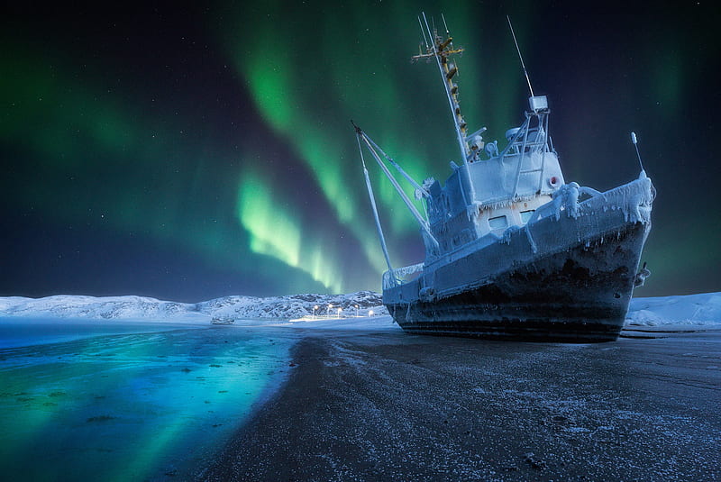 Vehicles, Ship, Aurora Borealis, Light, Russia, HD wallpaper