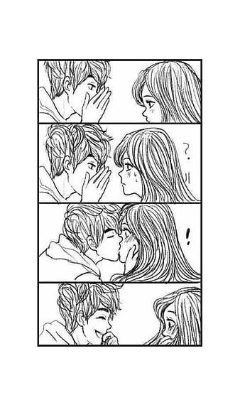 Anime drawing of a kissing couple