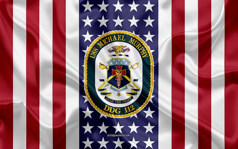 USS Michael Murphy Emblem, DDG-112, American Flag, US Navy, USA, USS Michael Murphy Badge, US warship, Emblem of the USS Michael Murphy, HD wallpaper