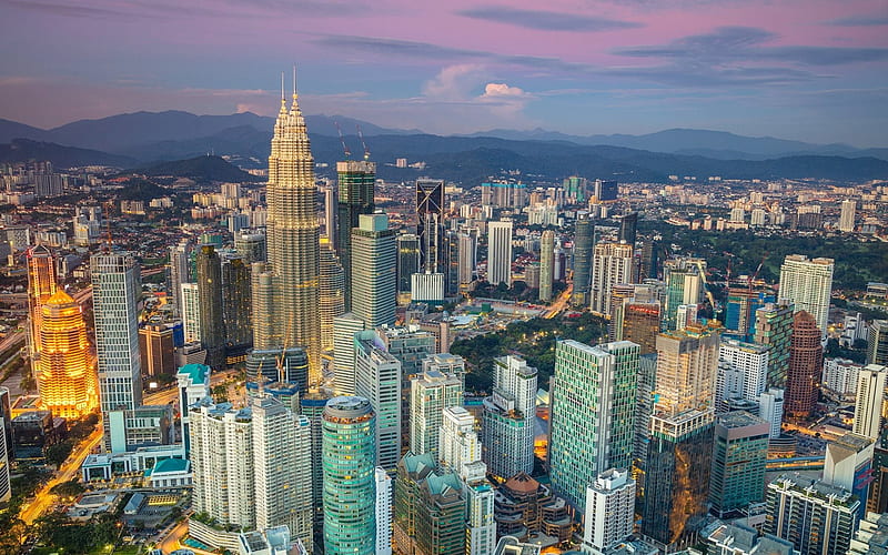 Kuala Lumpur, skyscrapers, urban panorama, Malaysia, Petronas Towers, HD wallpaper