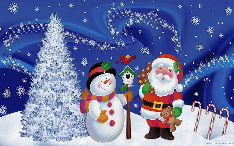 north pole, tree, santa, snow, snowman, gift, HD wallpaper