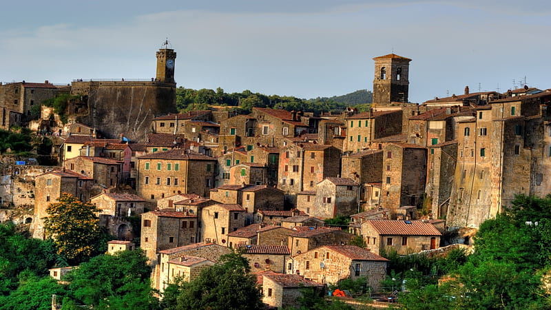 Sorano_Italy, Italia, Italy, Architecture, Landscapes, House, Village, Medieval, Panorama, HD wallpaper