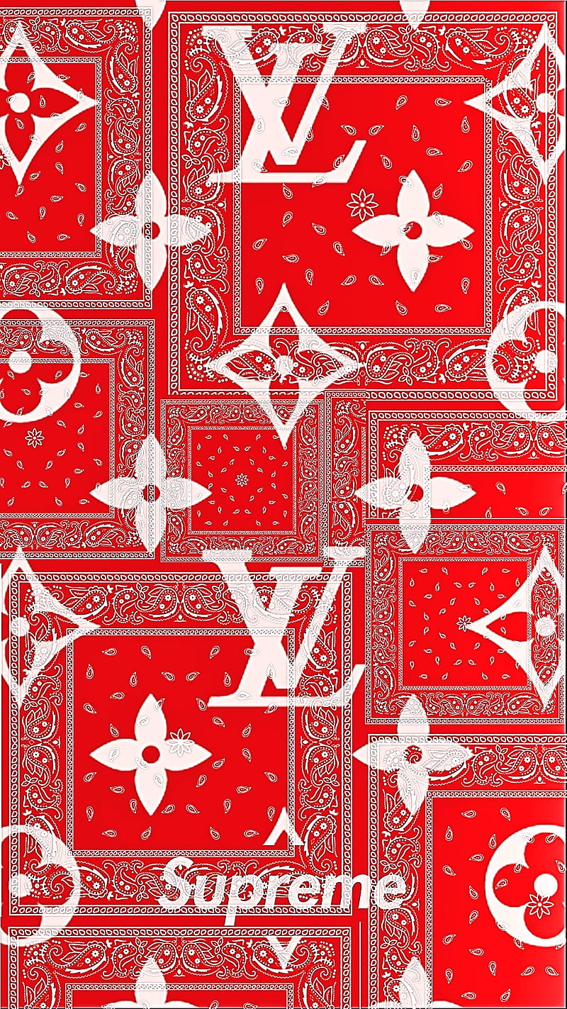DESIGNER RED AND WHITE SUPREME LV BONNET – THE RAG LADY