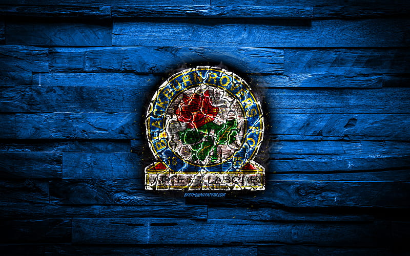 Blackburn Rovers FC, blue wooden background, England, burning logo, Championship, english football club, grunge, Blackburn Rovers logo, football, soccer, wooden texture, HD wallpaper