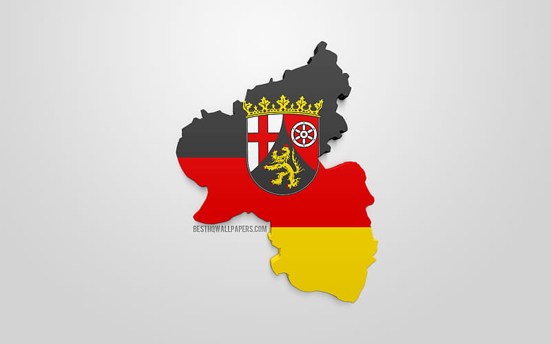 Rhineland-Palatinate map silhouette, 3d flag of Rhineland-Palatinate, federal state of Germany, 3d art, Rhineland-Palatinate 3d flag, Germany, Europe, Rhineland-Palatinate, geography, States of Germany, HD wallpaper