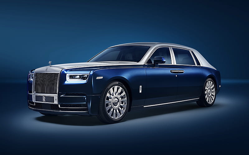 Rolls-Royce Phantom, EWB Chengdu, 2018, luxury blue limousine, exterior, front view, blue new Phantom, British cars, Rolls-Royce, HD wallpaper