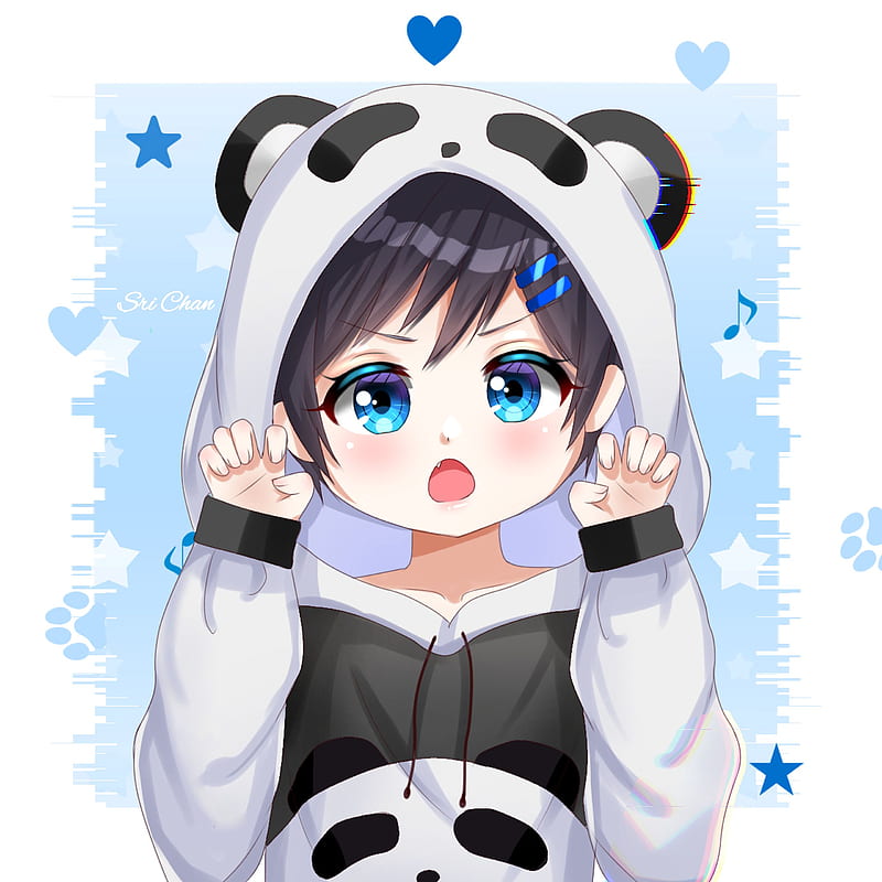 Vetor de Cute cartoon anime girl with panda toys. Vector illustration print  for t-shirt do Stock | Adobe Stock