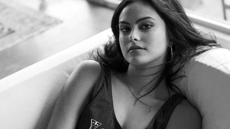 Camila Mendes monochrome, american actress, Hollywood, HD wallpaper