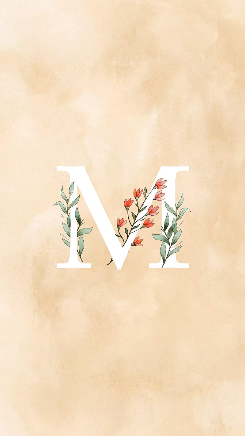 Letter M, flower, flowers, letters, mother, ocre, red, simple, HD phone wallpaper