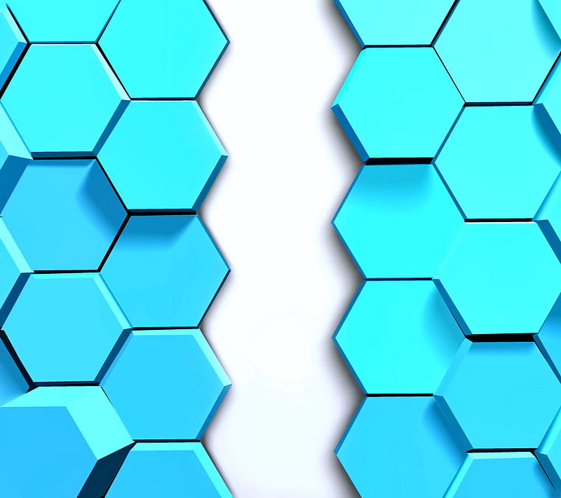 3D Hexagons, blue, geometry, honeycomb, HD wallpaper