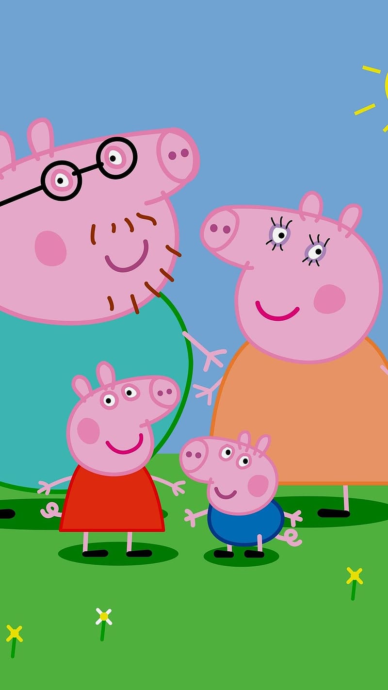 Peppa Pig, Family, sunny day, grass, HD phone wallpaper
