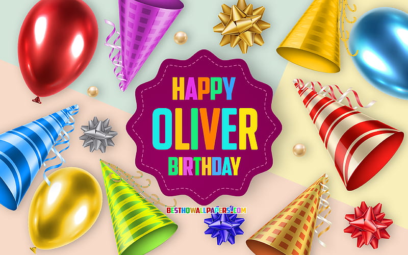 Happy Birtay Oliver, Birtay Balloon Background, Oliver, creative art, Happy Oliver birtay, silk bows, Oliver Birtay, Birtay Party Background, HD wallpaper