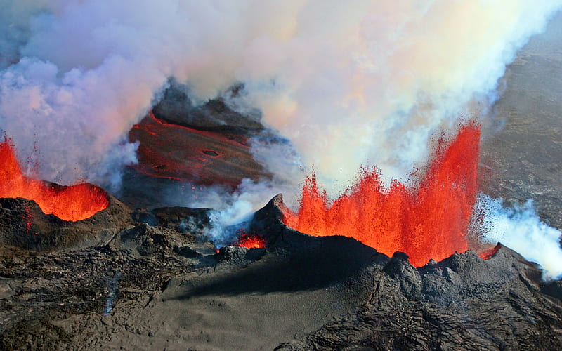 volcanic eruption, mountains, lava, volcano, burning earth, HD wallpaper