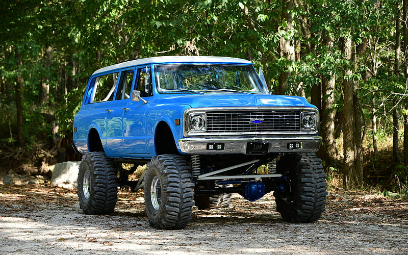 Chevrolet Suburban, front view, exterior, blue Suburban, tuning Suburban, american cars, Chevrolet, HD wallpaper