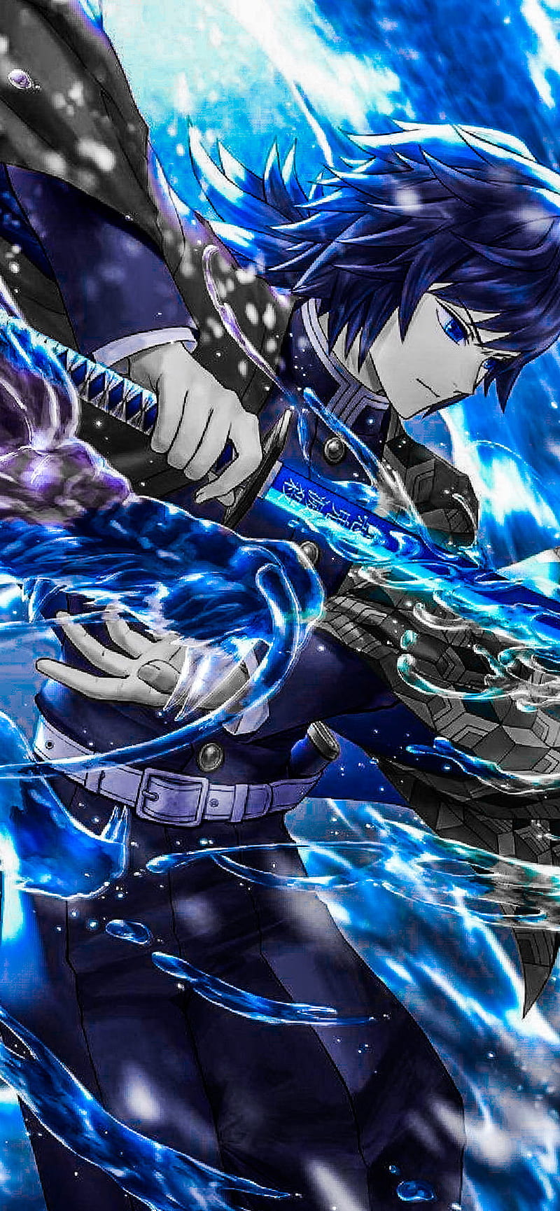 demon slayer, electric blue, black hair, Anime, Tanjiro kamado, HD phone wallpaper