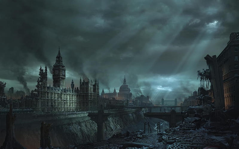 The Aftermath - London, Armageddon, Apocalypse, The Aftermath, London, Artwork, Art, HD wallpaper