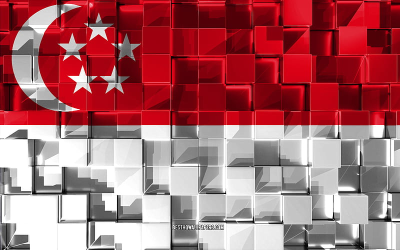 Flag of Singapore, 3d flag, 3d cubes texture, Flags of Asian countries, 3d art, Singapore, Asia, 3d texture, Singapore flag, HD wallpaper