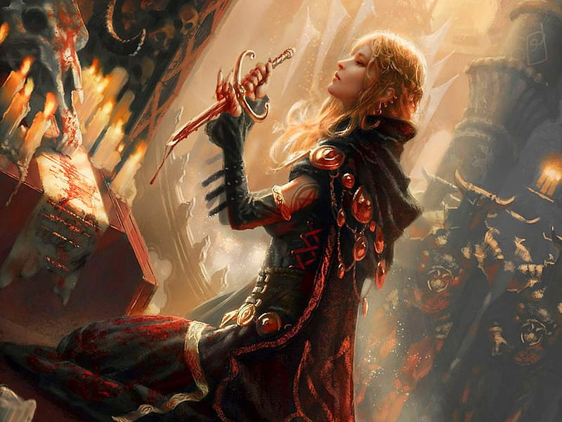Pact Queen, sorceress, blood magic, elemental, dark, HD wallpaper