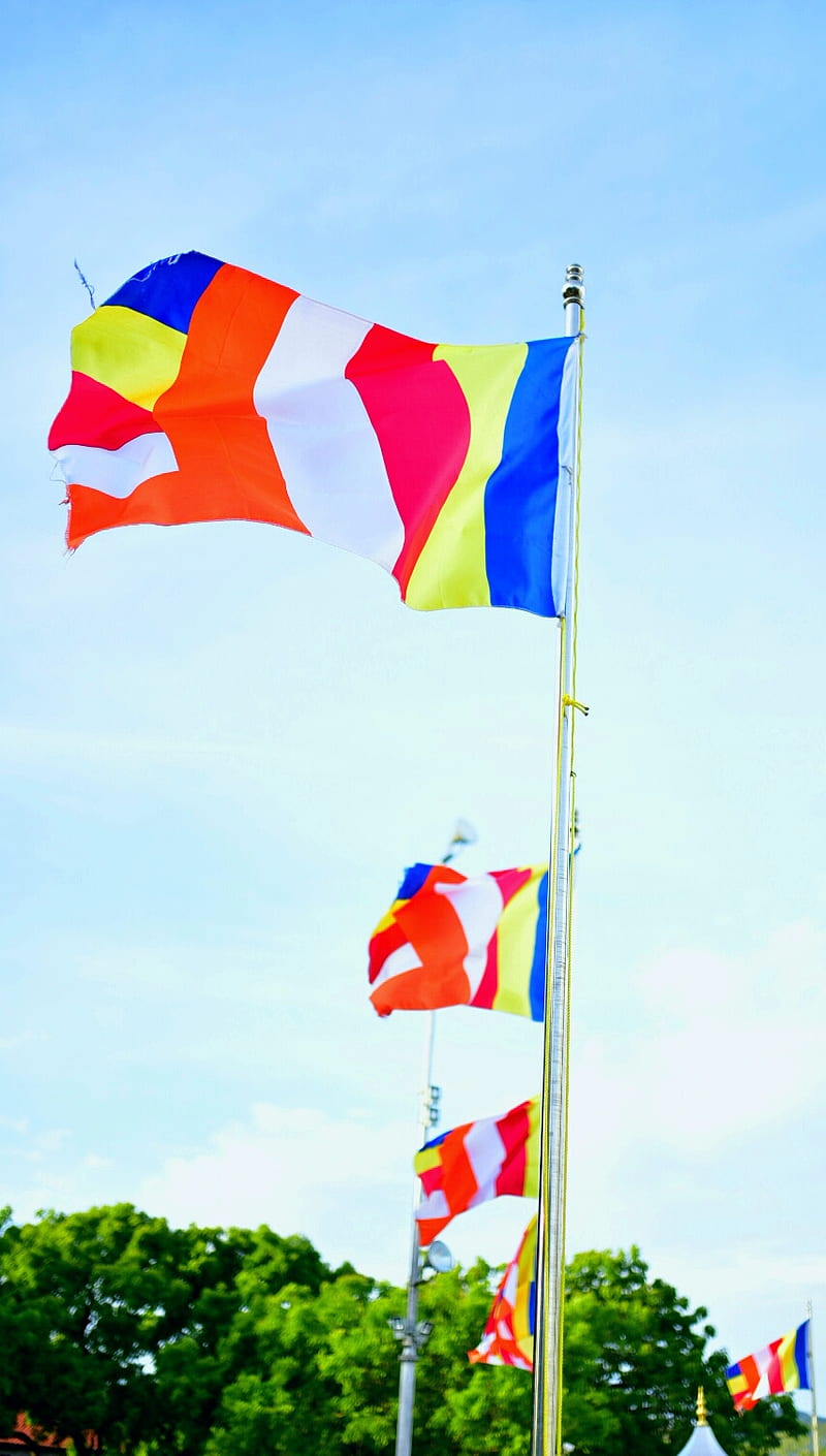 Buddhist Flag, buddhist flag view, sky, sri lanka, HD phone wallpaper