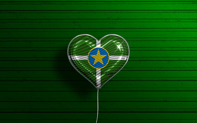 I Love Jackson, Mississippi realistic balloons, green wooden background, american cities, flag of Jackson, balloon with flag, Jackson flag, Jackson, US cities, HD wallpaper