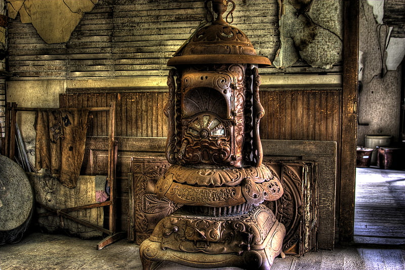 Heart Warmth, stove, old, washboard floors, fireplace, southern, wood, coal, hearth, plaster walls, firepit, country, lathe, woodfloors, coal burner, fire, antique, past, wood burner, down home, HD wallpaper