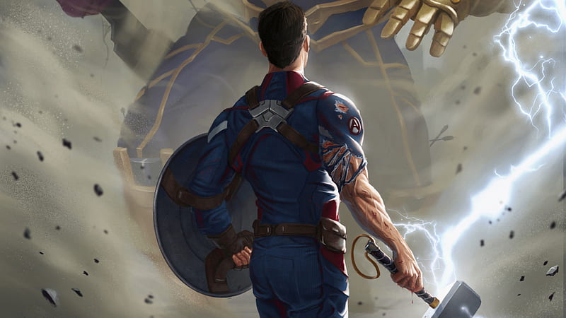 Download Captain America Worthy With Shield And Mjölnir Wallpaper   Wallpaperscom