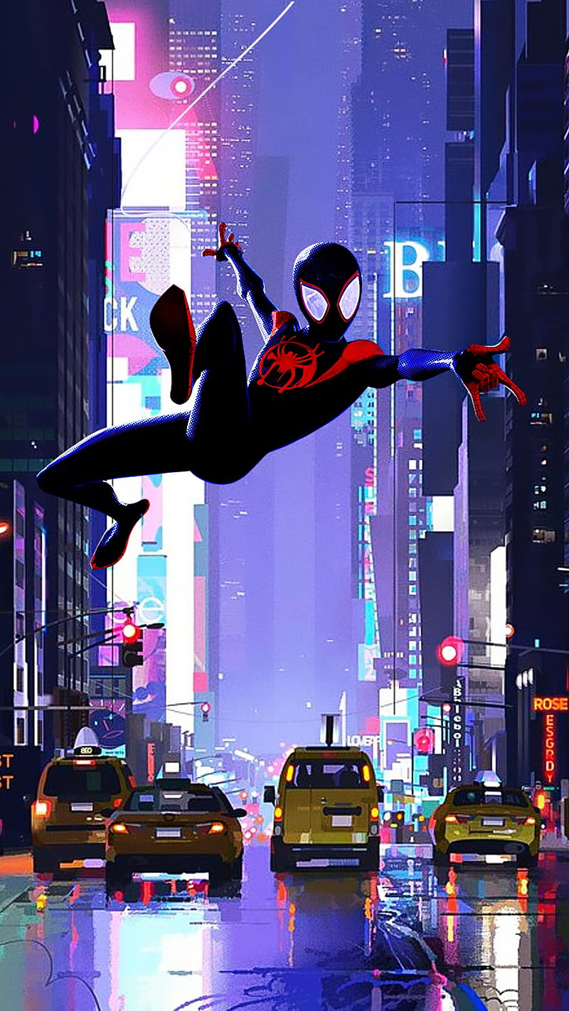 Spiderman, anime, black, dark, iphone, miles morales, neon, new york,  samsung, HD phone wallpaper | Peakpx