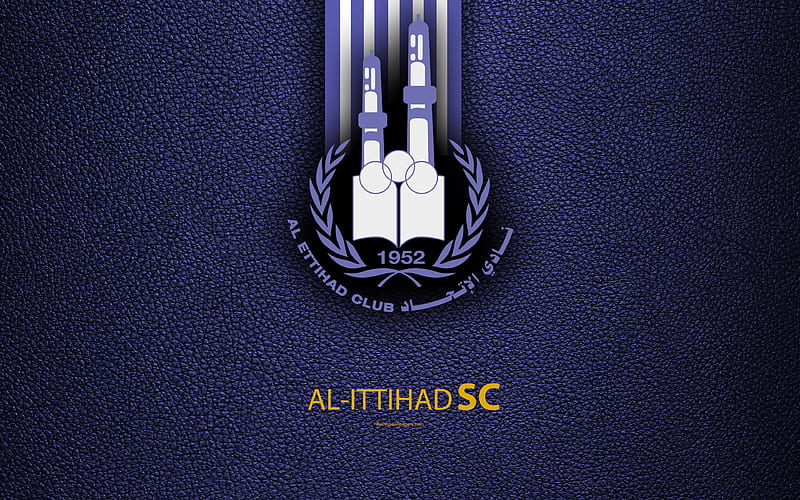 Al Ettihad Club leather texture, logo, white purple lines, Bahrain football club, Bahraini Premier League, Biladeh Al-Kadim, Bahrain, football, HD wallpaper