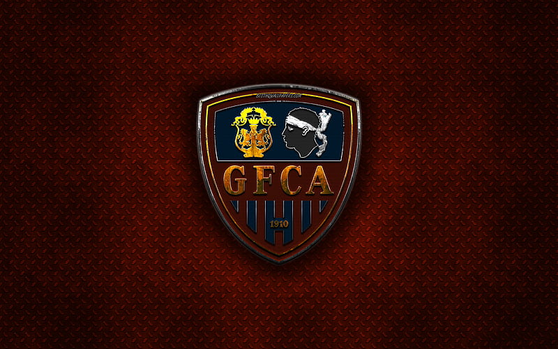 GFC Ajaccio, French football club, red metal texture, metal logo, emblem, Ajaccio, France, Ligue 2, creative art, football, Gazelec Ajaccio, HD wallpaper
