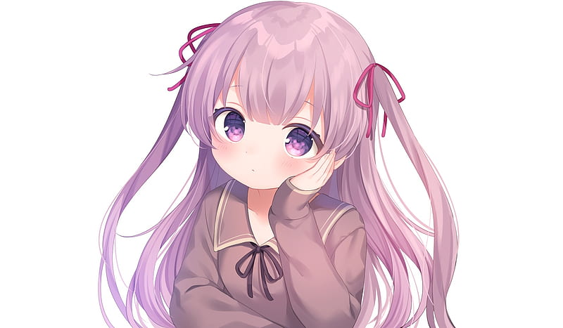 cute anime girl, purple hair, loli, mood, blushes, school uniform, Anime, HD wallpaper