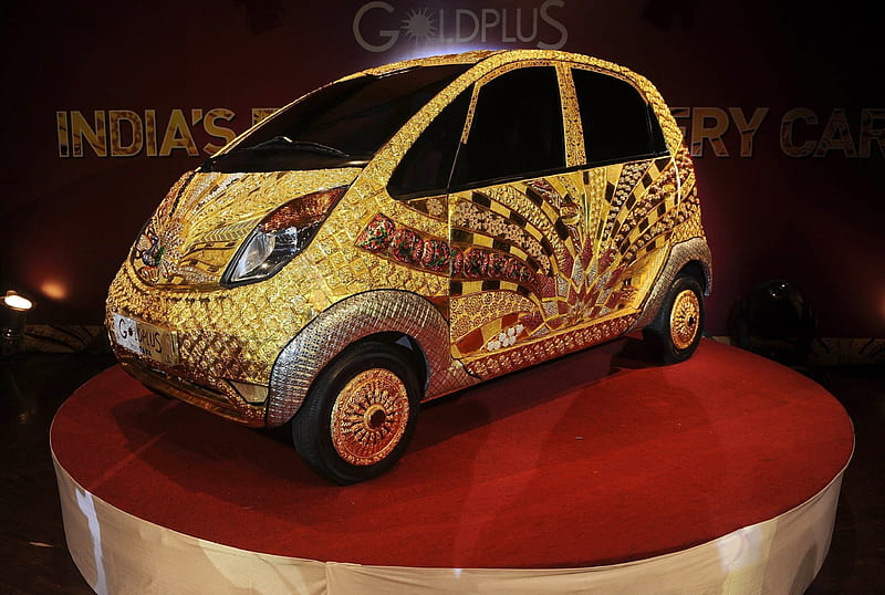 Nano Car Adorned With Gold Silver And Gemstones, gold, car, india, gemstones, nano, silver, HD wallpaper