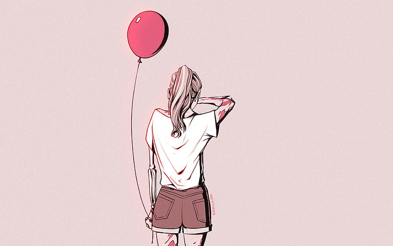 Crying Girl balloon, cry, drawing, mine, poem, princess, sad, HD wallpaper