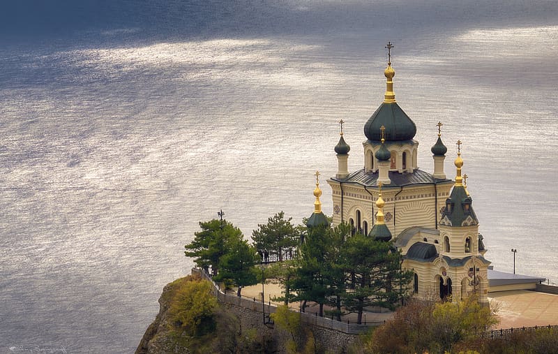 Sea, Cliff, Temple, Russia, Church, Crimea, Churches, Religious, Black Sea, HD wallpaper