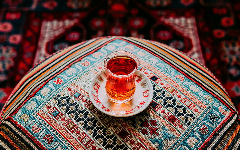cup of tea, Turkish tea, cup of tea on a pillow, tea concepts, glass glass with tea, HD wallpaper