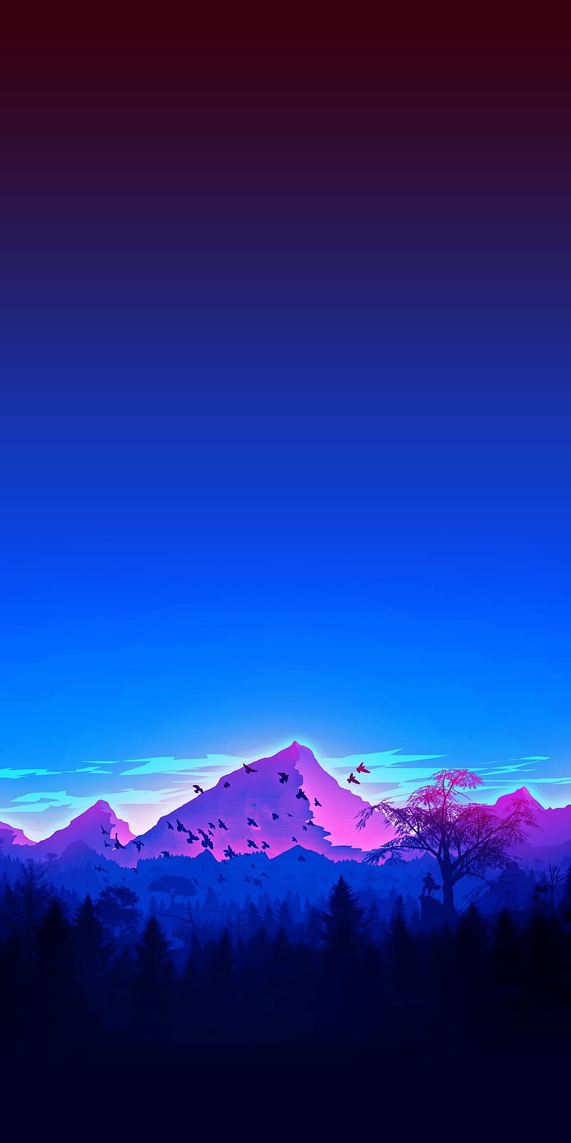 Cozy Mountain , galaxy, epic, star, drawing, mountains, cozy pac, purple, art, HD phone wallpaper