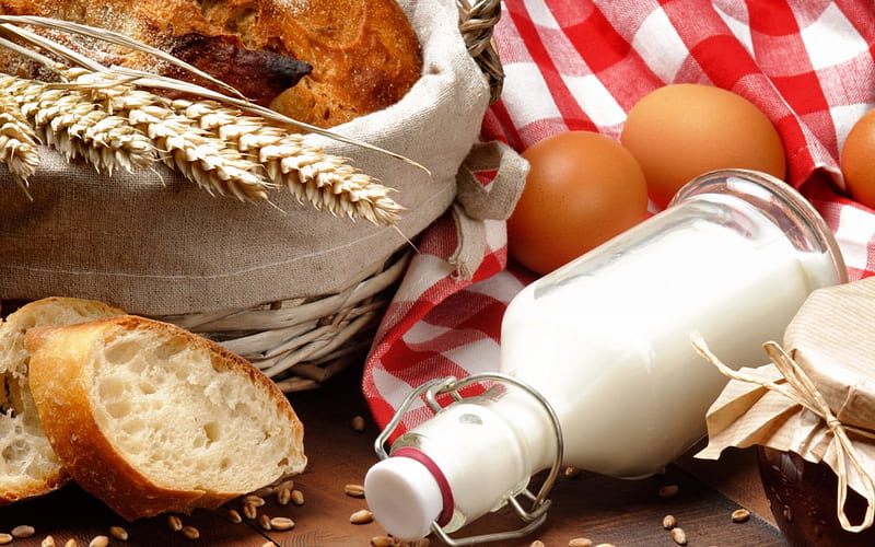 *** Ingredients ***, bread, eggs, milk, abstract, HD wallpaper