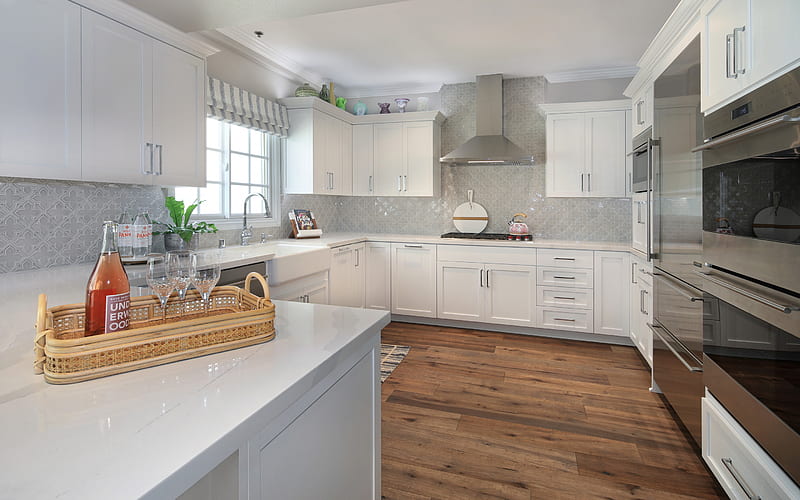 stylish modern kitchen interior design, classic style, modern interior design, kitchen project, white classic kitchen furniture, HD wallpaper