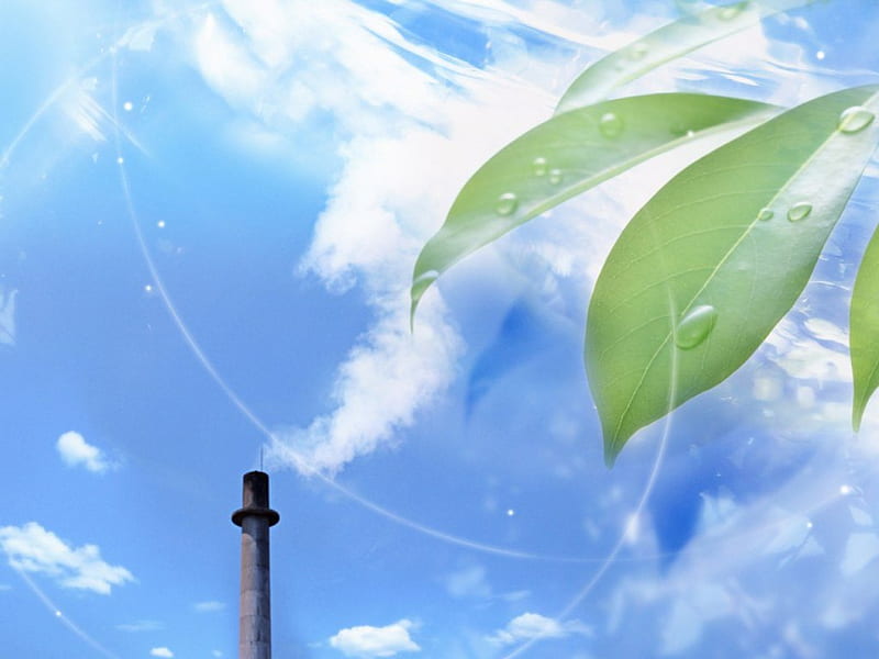 Blue sky and chimney, green leaves and fresh air, leaves, green, air, nature, sky, blue, HD wallpaper
