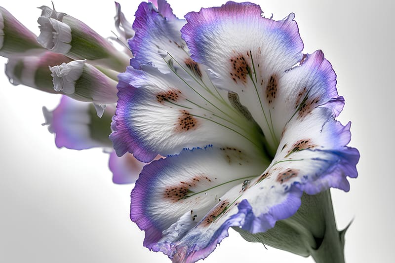 Beautiful Gladiolus, White, Closeup, Blossom, Purple, HD wallpaper