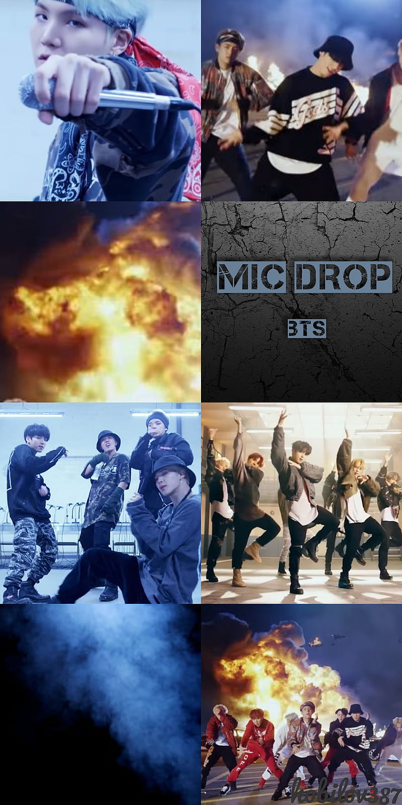 BTS Mic Drop, mic drop, suga, j-hope, fire, orange, blue, black, HD phone wallpaper