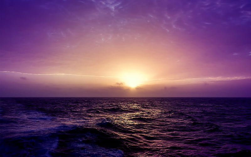 purple sea sunset-, HD wallpaper