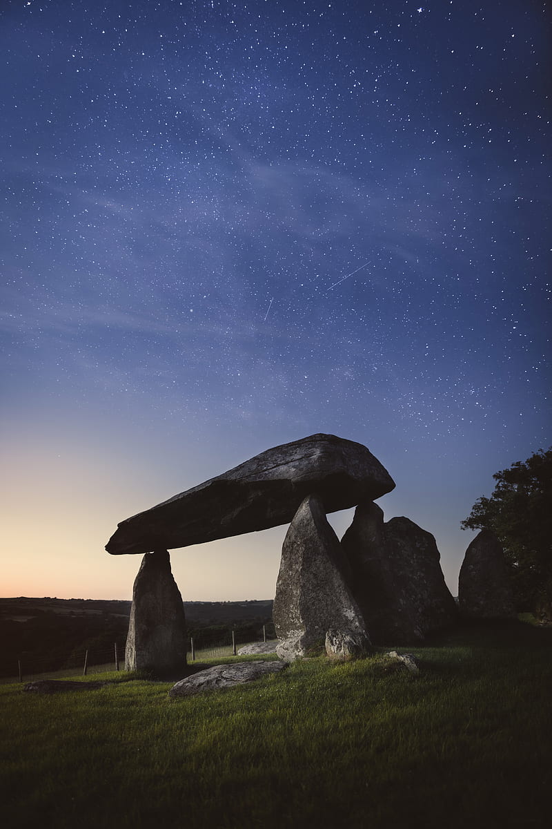 stones, arch, rocks, stony, starry sky, night, HD phone wallpaper