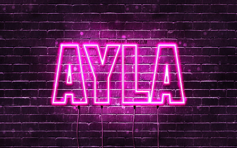 Ayla with names, female names, Ayla name, purple neon lights, horizontal text, with Ayla name, HD wallpaper