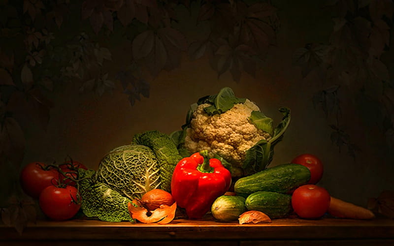 Still life, collie flower, food, brocoli, vegetables, HD wallpaper