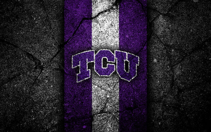 TCU Horned Frogs american football team, NCAA, violet white stone, USA, asphalt texture, american football, TCU Horned Frogs logo, HD wallpaper