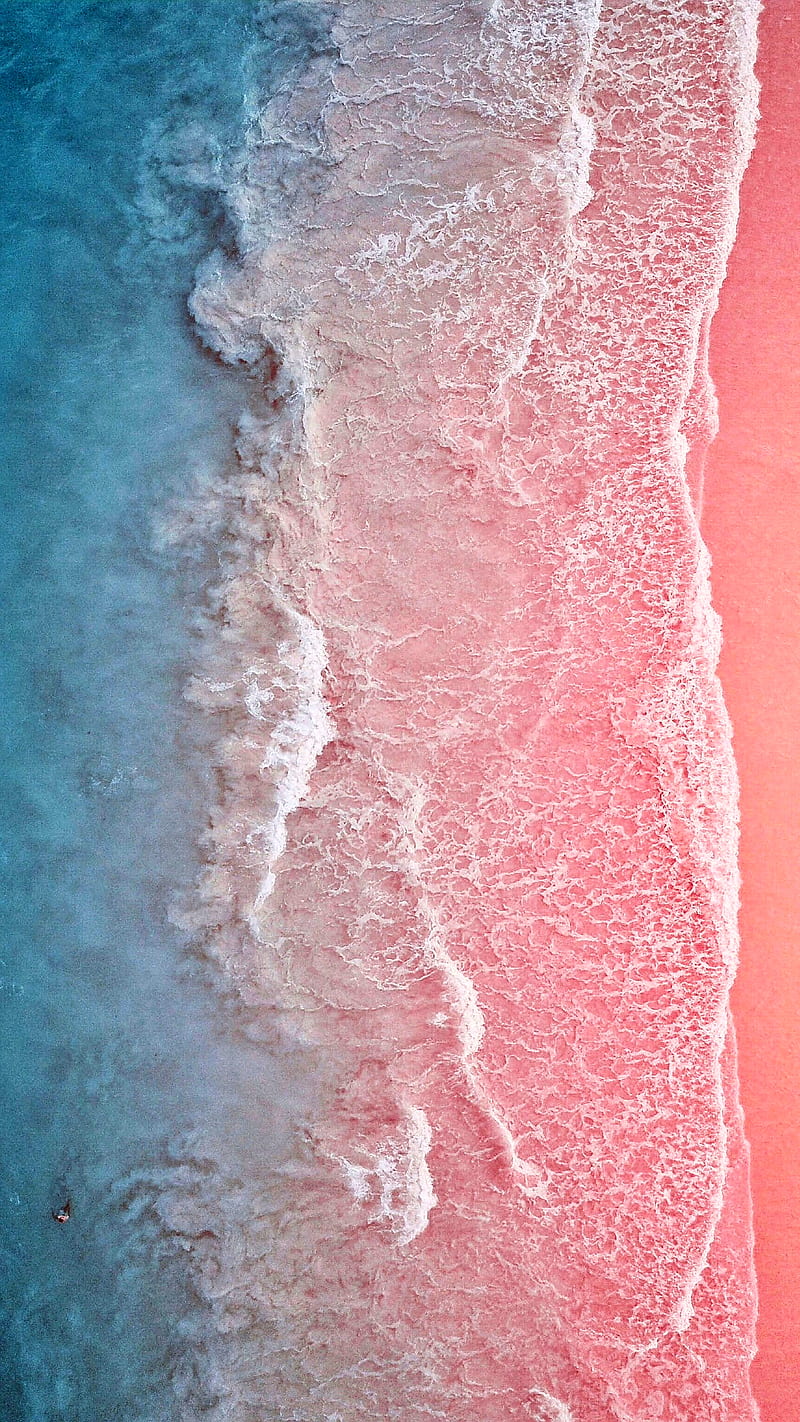 Pink blue water, beach, ocean, HD phone wallpaper